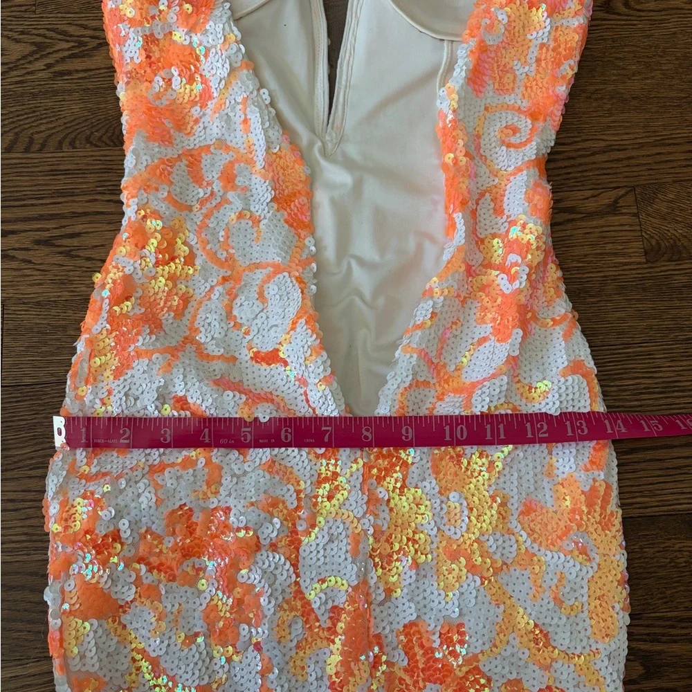 Jovani Coral & White Sequin Floral Prom Dress style 08257 - Picture 13 of 15